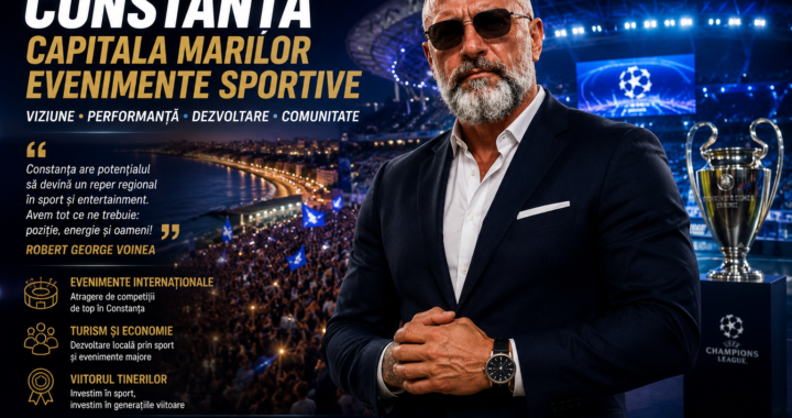 Robert Voinea într-o imagine premium dedicată dezvoltării sportului și marilor evenimente organizate în Constanța.