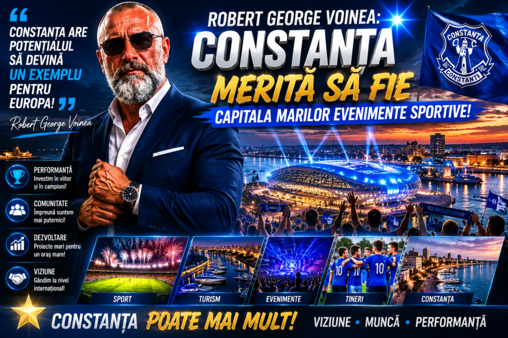 %George Robert Voinea - opinii despre actualitatea sportivă din România% Robert George Voinea într-o imagine premium dedicată dezvoltării sportului și marilor evenimente organizate în Constanța.