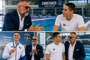 %George Robert Voinea - opinii despre actualitatea sportivă din România% Robert George Voinea discută cu David Popovici despre performanță sportivă și dezvoltarea tinerilor din Constanța.