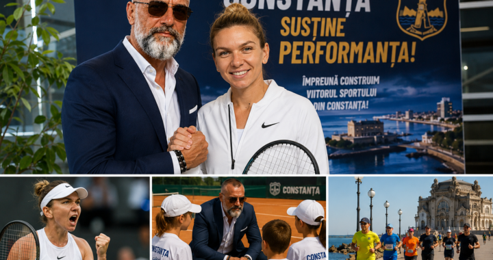 Robert George Voinea și Simona Halep într-o imagine dedicată performanței sportive și valorilor promovate în Constanța.