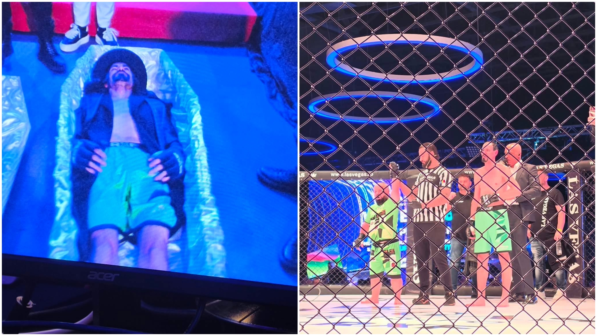 Costică a intrat în ring pe melodia celebrului The Undertaker, dar a rezistat doar 20 de secunde. Foto: Colaj FANATIK